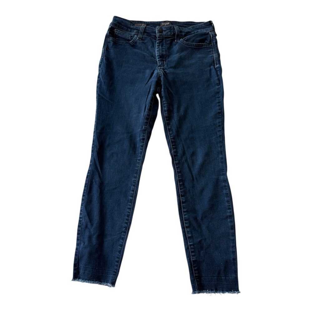 NYDJ Ami Jeans Womens 8 Skinny Ankle Stretch Denim Frayed Hem